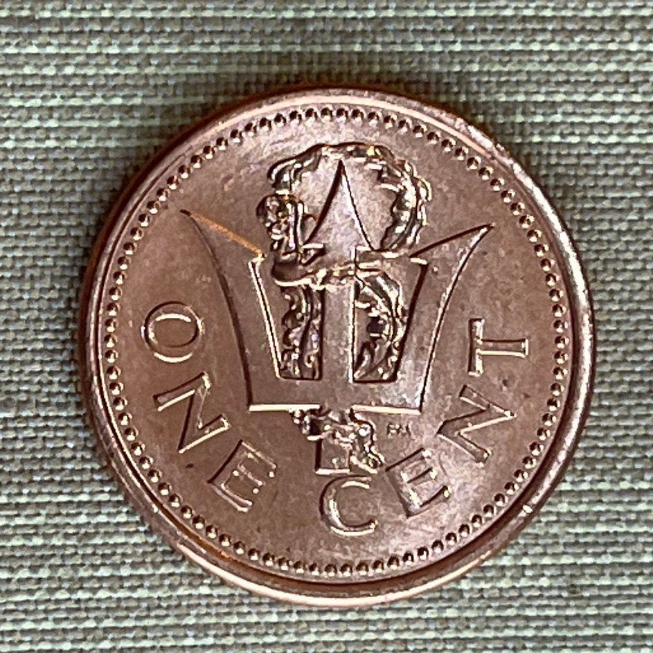 Trident of Poseidon 1 Cent Barbados Authentic Coin Money for Jewelry and Craft Making (Broken Trident) (Seaweed) (Democracy)