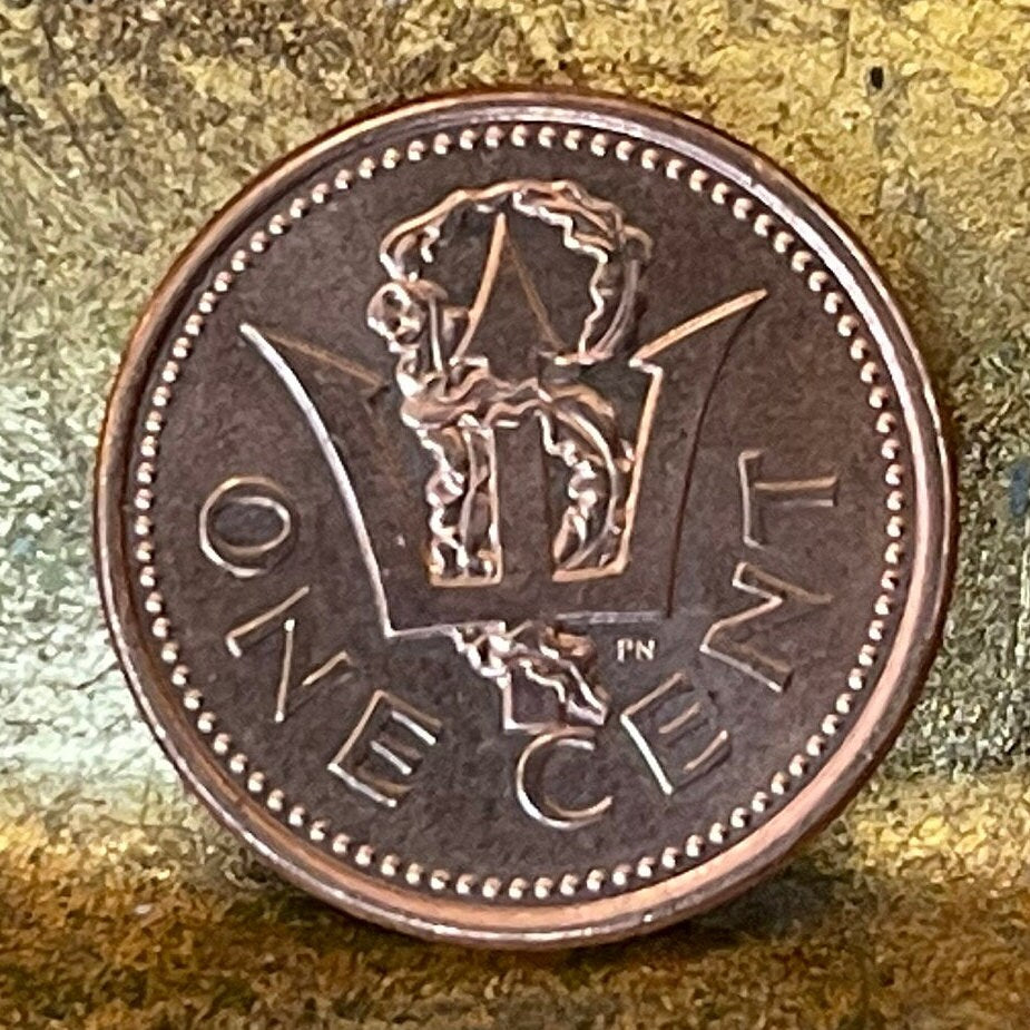 Trident of Poseidon 1 Cent Barbados Authentic Coin Money for Jewelry and Craft Making (Broken Trident) (Seaweed) (Democracy)