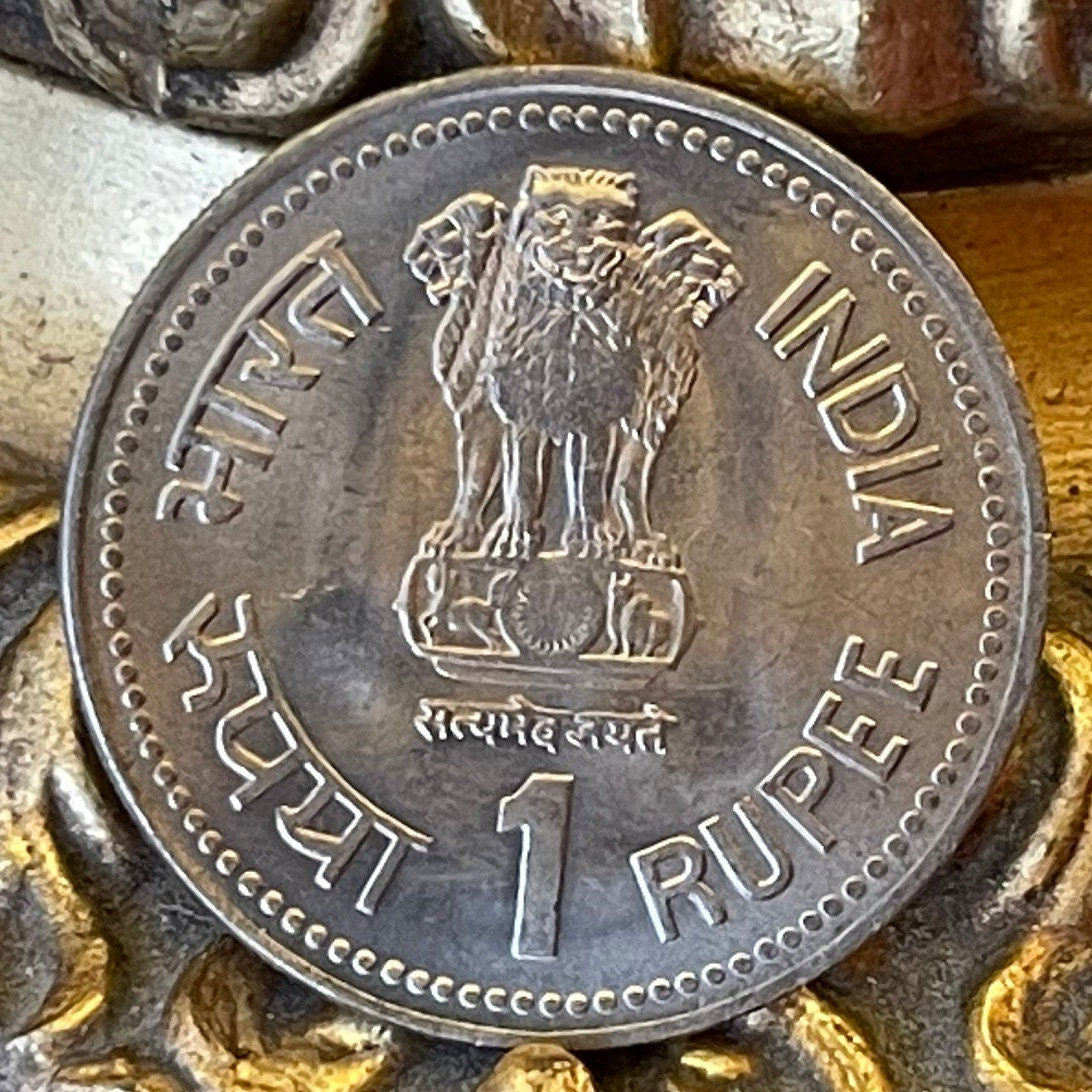 Babasaheb Ambedkar Dalit Buddhist Movement Founder & Ashoka Lion Capitol 1 Rupee India Authentic Coin Money for Jewelry (Social Reformer)