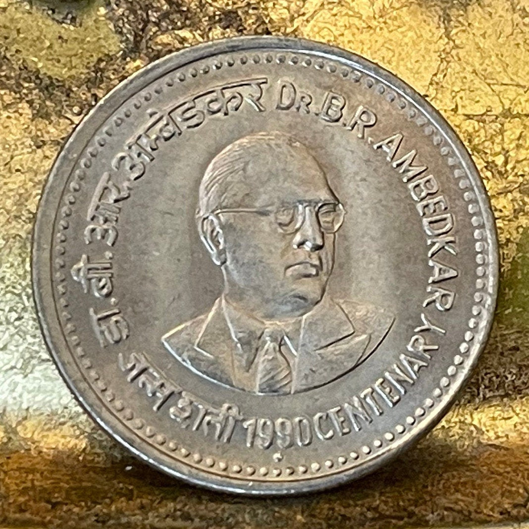 Babasaheb Ambedkar Dalit Buddhist Movement Founder & Ashoka Lion Capitol 1 Rupee India Authentic Coin Money for Jewelry (Social Reformer)