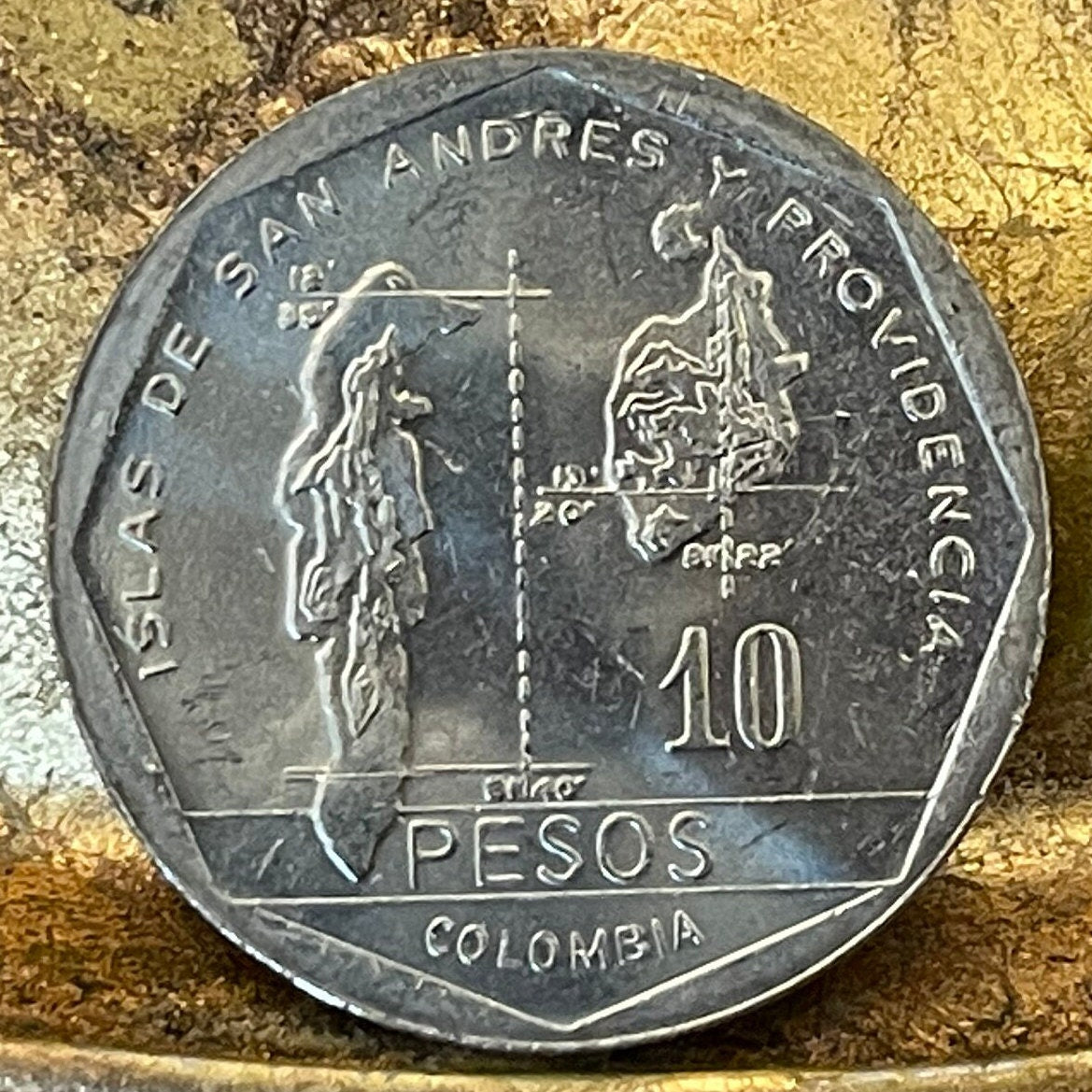 José María Córdova Statue by Betancourt & Archipelago of San Andres and Providencia 10 Pesos Colombia Authentic Coin Money for Jewelry