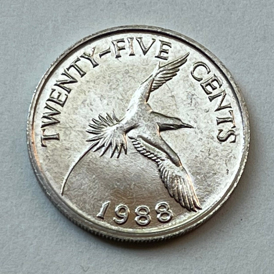 White-Tailed Tropicbird 25 Cents Bermuda Authentic Coin Money for Jewelry and Craft Making (Chamorro Death-Screaming Utak)