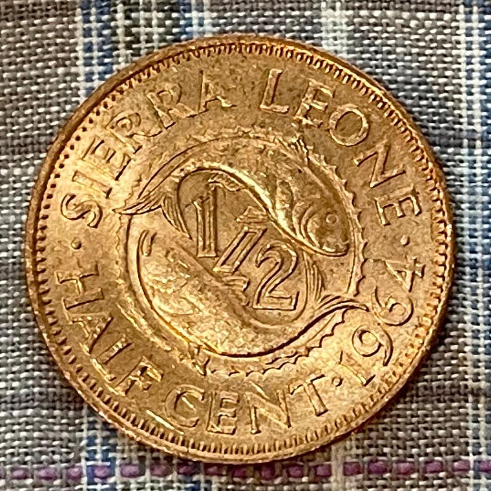 Bonga Shad & Sir Milton Margai 1/2 Cent Sierra Leone Authentic Coin Money for Jewelry and Craft Making (1964)