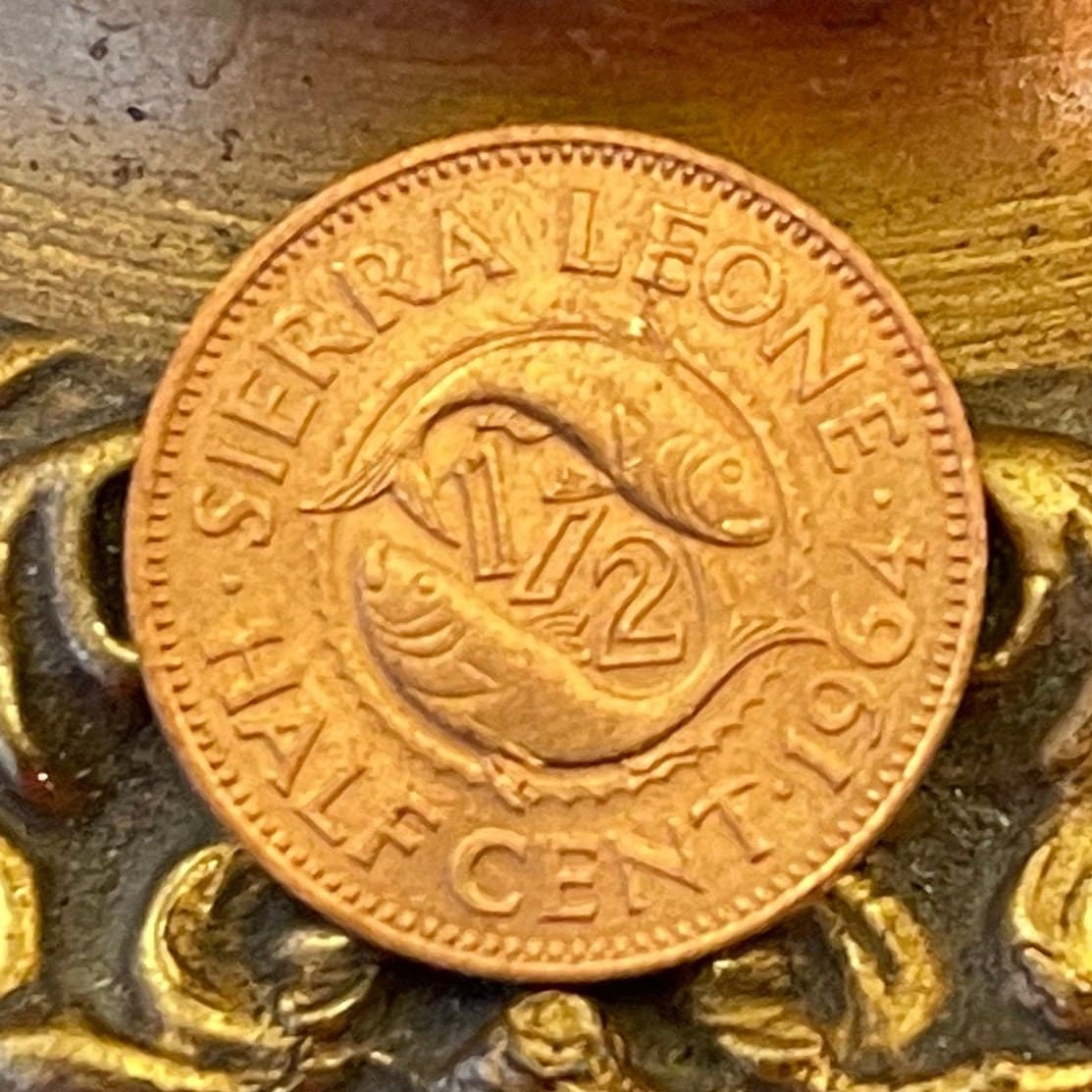 Bonga Shad & Sir Milton Margai 1/2 Cent Sierra Leone Authentic Coin Money for Jewelry and Craft Making (1964)
