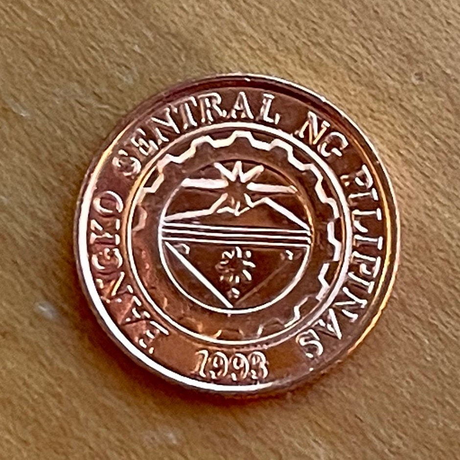 Mountain Sunrise 10 Centimos Philippines Authentic Coin Money for Jewelry and Craft Making (Bank Logo)