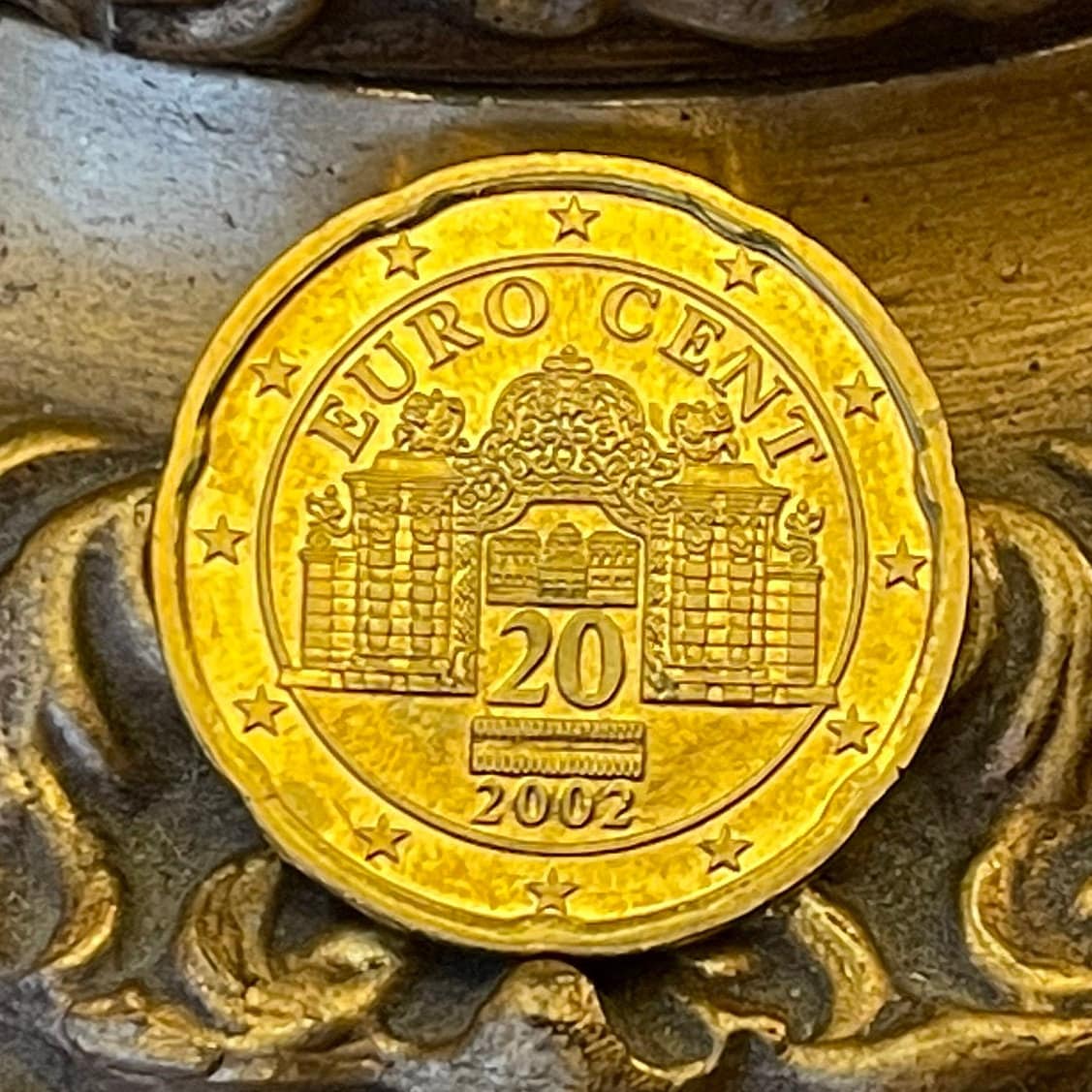 Belvedere Palace 20 Euro Cents Austria Authentic Coin Money for Jewelry and Craft Making (Baroque Architecture) (Peace Treaty)