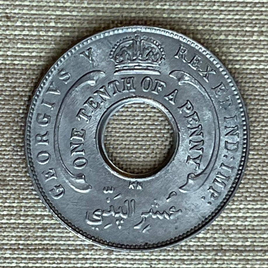 Hexagram Star & George V Crown with Hole 1/10th Penny British West Africa Authentic Coin Money for Jewelry (King George) (Six-Pointed Star)
