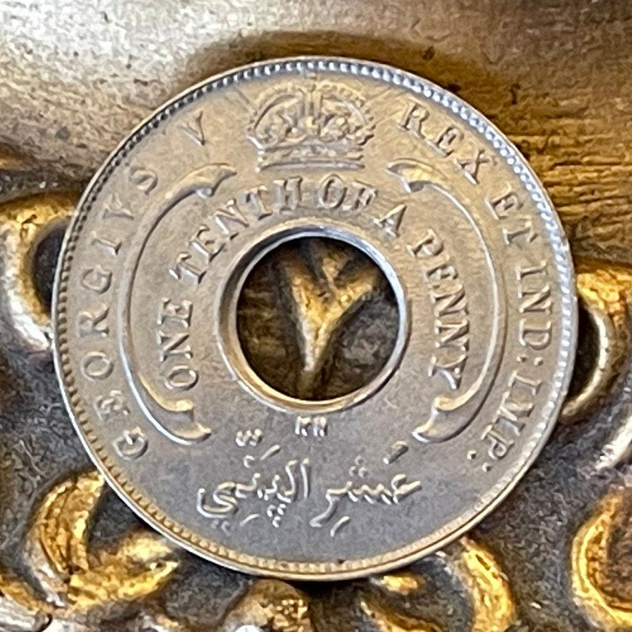 Hexagram Star & George V Crown with Hole 1/10th Penny British West Africa Authentic Coin Money for Jewelry (King George) (Six-Pointed Star)