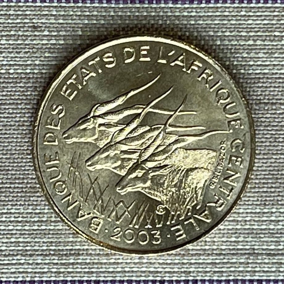 Giant Elands 5 Francs Central African States Authentic Coin Money for Jewelry and Craft Making (Lord Derby Eland) 2003 (Hunting) (Antelope)