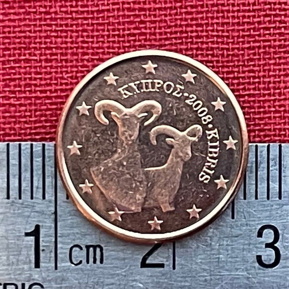 Mouflon Wild Sheep 1 Euro Cent Cyprus Authentic Coin Money for Jewelry and Craft Making (Agrino) (Lamb)