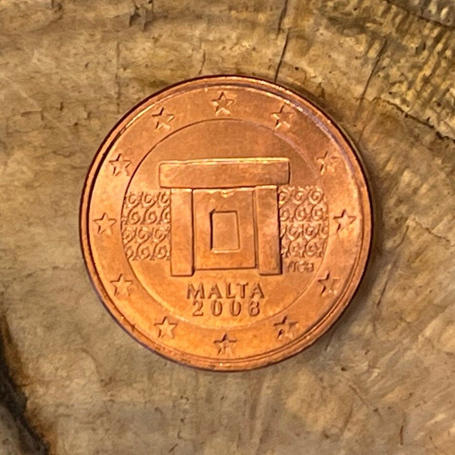 Mnajdra Megalithic Goddess Temple 1 Euro Cent Malta Authentic Coin Money for Jewelry and Craft Making (Fertility)