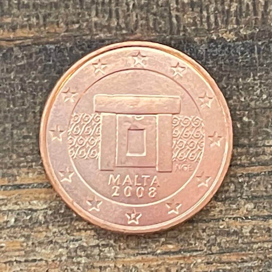 Mnajdra Megalithic Goddess Temple 1 Euro Cent Malta Authentic Coin Money for Jewelry and Craft Making (Fertility)