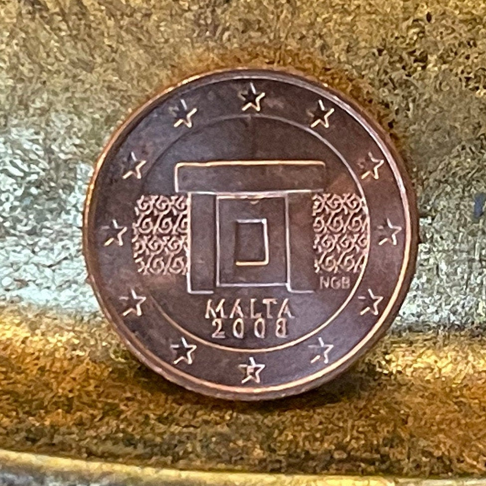 Mnajdra Megalithic Goddess Temple 1 Euro Cent Malta Authentic Coin Money for Jewelry and Craft Making (Fertility)