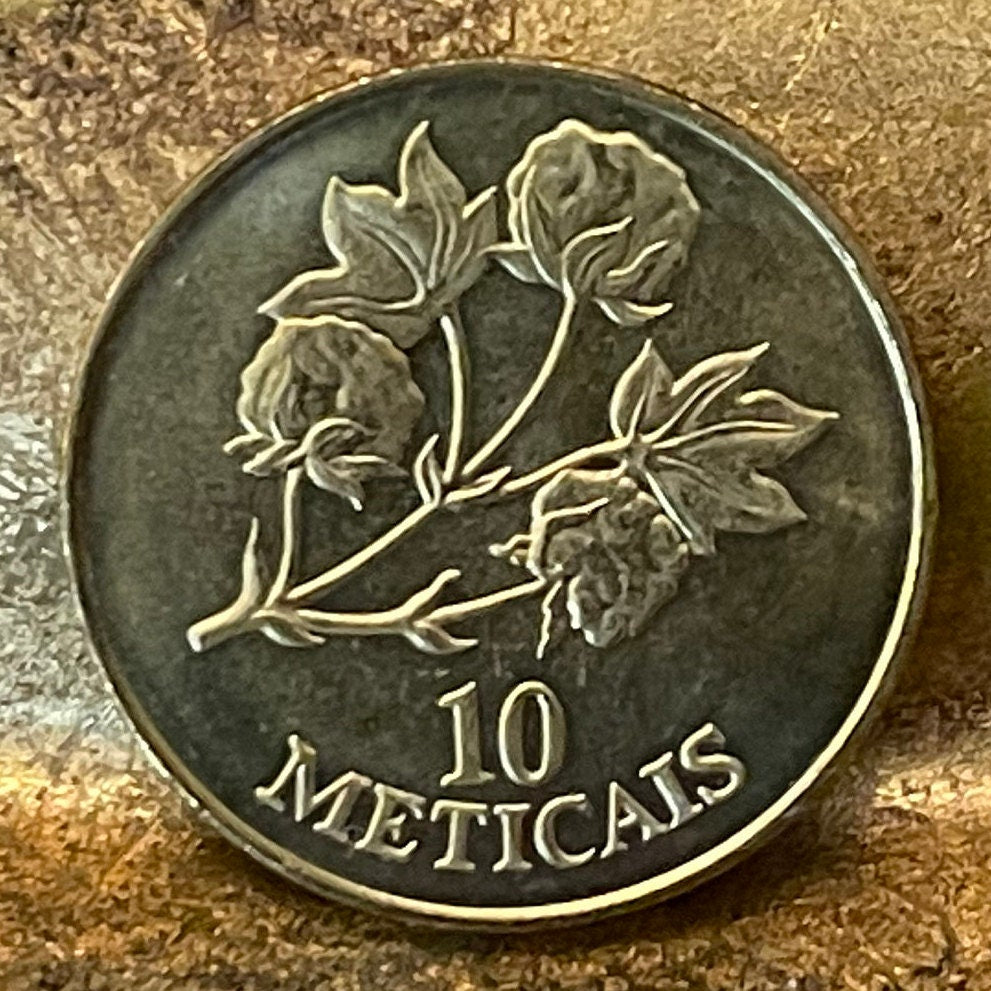 Cotton Plant & AK-47 10 Meticais Mozambique Authentic Coin Money for Jewelry and Craft Making (1994)