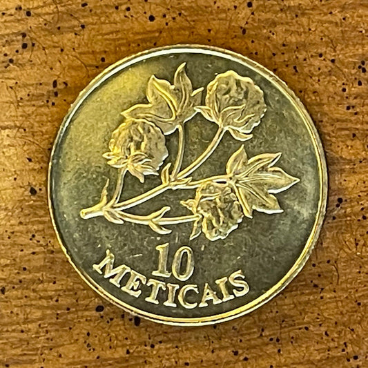 Cotton Plant & AK-47 10 Meticais Mozambique Authentic Coin Money for Jewelry and Craft Making (1994)