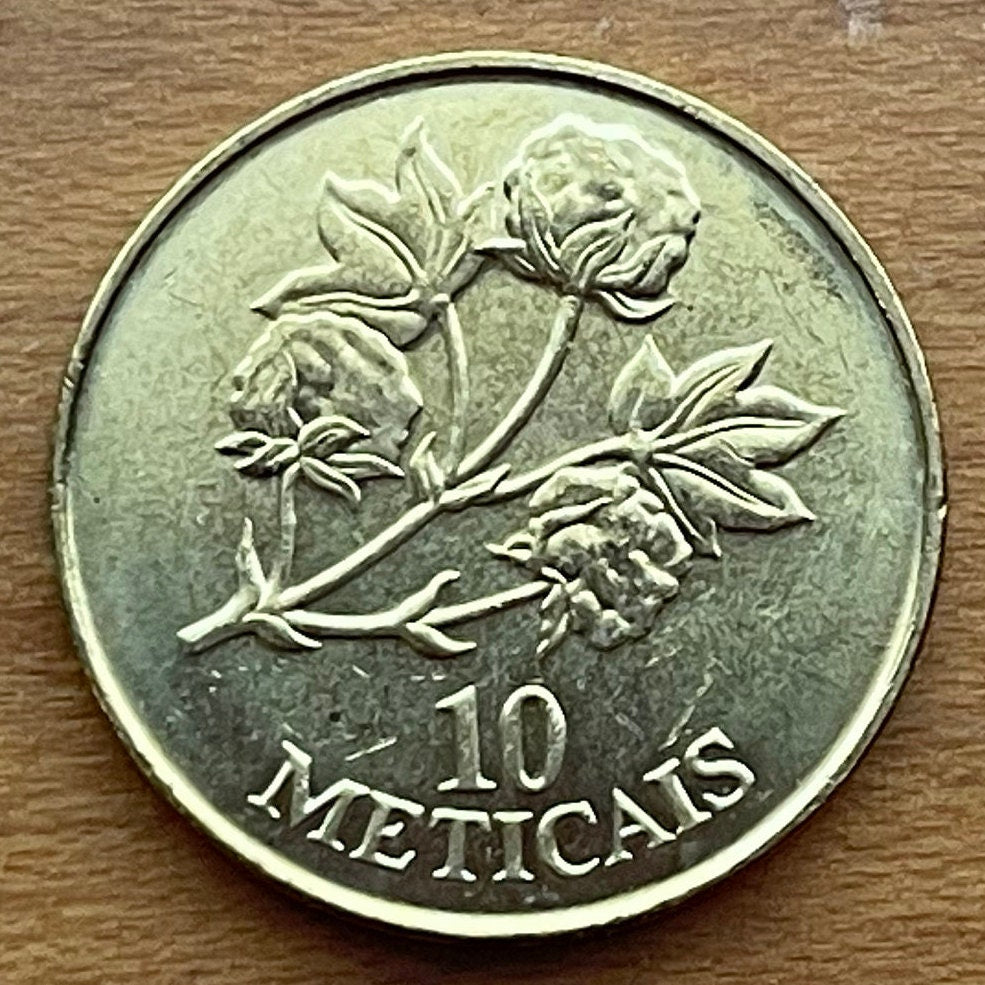 Cotton Plant & AK-47 10 Meticais Mozambique Authentic Coin Money for Jewelry and Craft Making (1994)