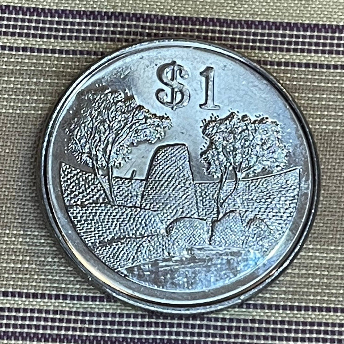 Great Zimbabwe City 1 Dollar Zimbabwe Authentic Coin Money for Jewelry and Craft Making (Great Zimbabwe Bird) (Bacheleur Eagle) (Shona)
