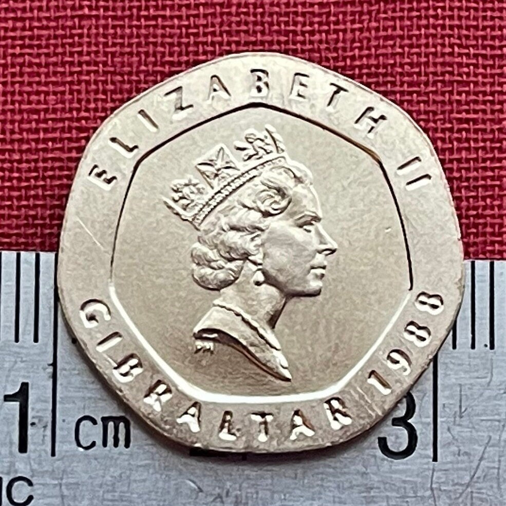 Our Lady of Europa with Crowned Christ Child 20 Pence Gibraltar Authentic Coin Money for Jewelry (Virgin Mary) (Heptagonal Coin) (Easter)