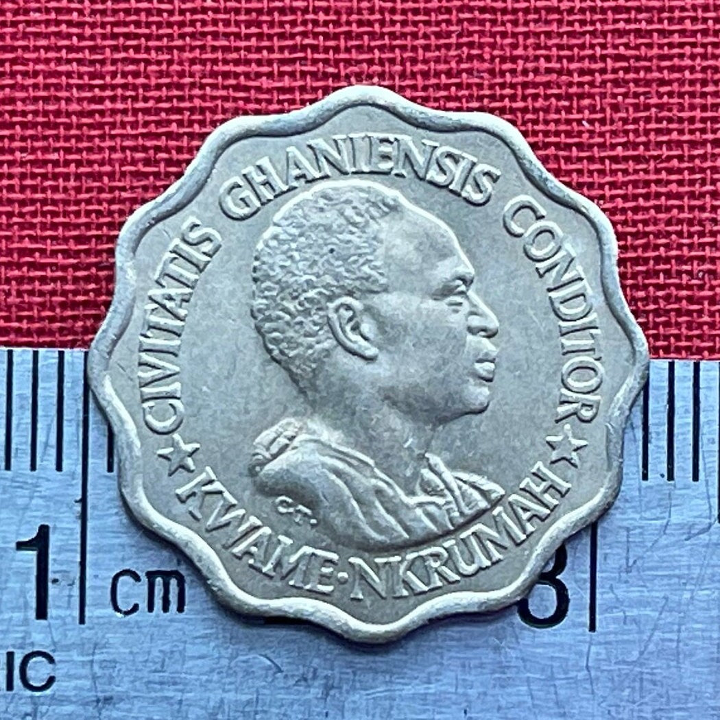 Kwame Nkrumah & Black Star of Africa 5 Pesewas Ghana Authentic Coin Charm for Jewelry (Scalloped Coin) (Superstar) Used: XFine-AU