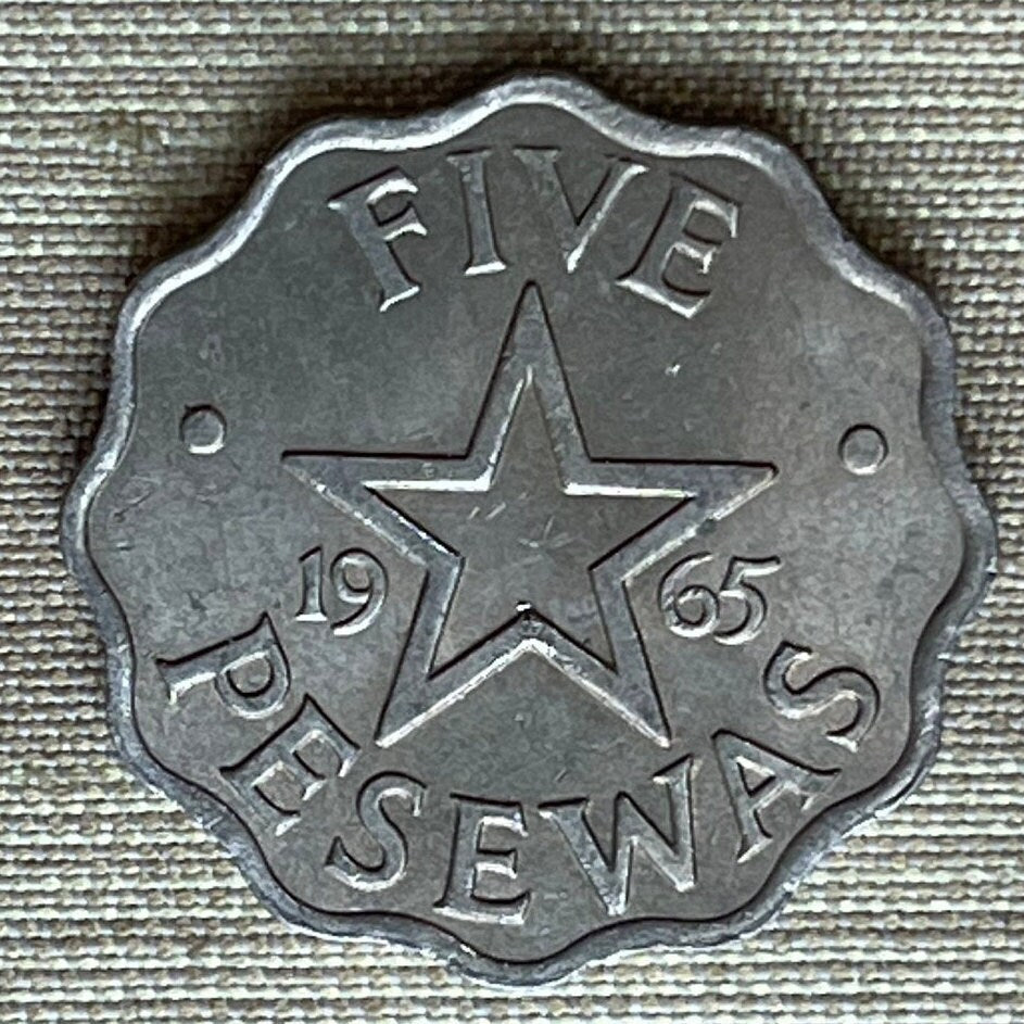 Kwame Nkrumah & Black Star of Africa 5 Pesewas Ghana Authentic Coin Charm for Jewelry (Scalloped Coin) (Superstar) Used: XFine-AU