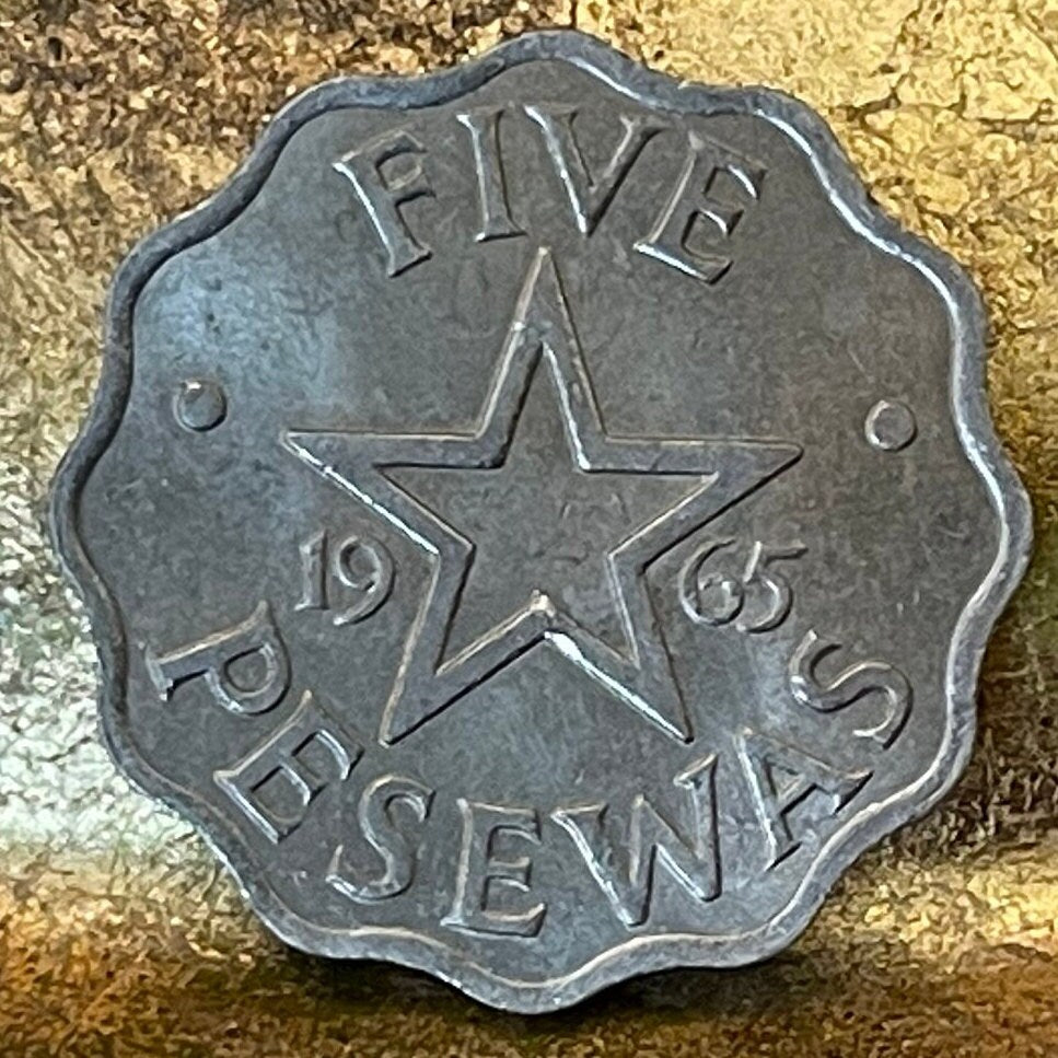 Kwame Nkrumah & Black Star of Africa 5 Pesewas Ghana Authentic Coin Charm for Jewelry (Scalloped Coin) (Superstar) Used: XFine-AU