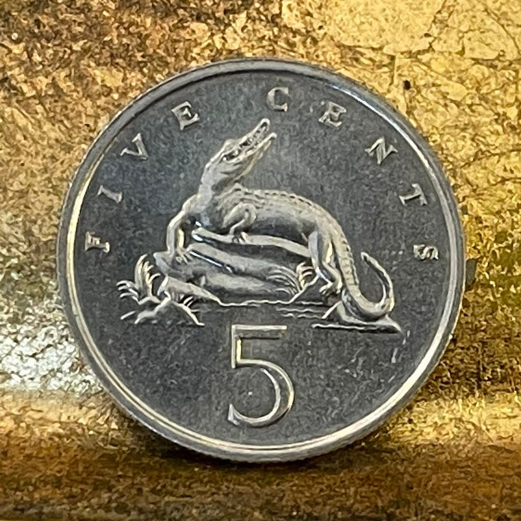 American Crocodile 5 Cents Jamaica Authentic Coin Money for Jewelry and Crafts Making (Eat You Alive) (Gobble You Up) (Crocodile Smile)