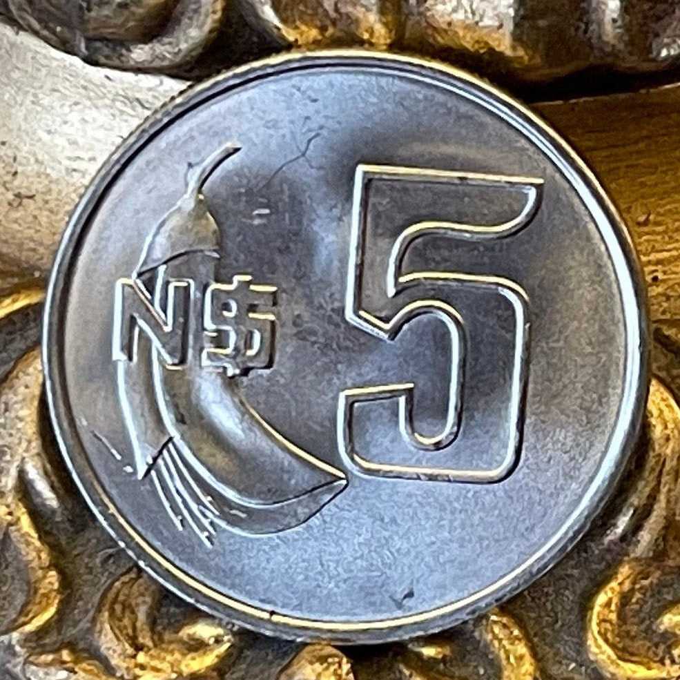 Flag Waving & Cockspur Coral Flower 5 New Pesos Uruguay Authentic Coin Money for Jewelry (Sun of May) (Inca Sun God) (Sol Invictus)