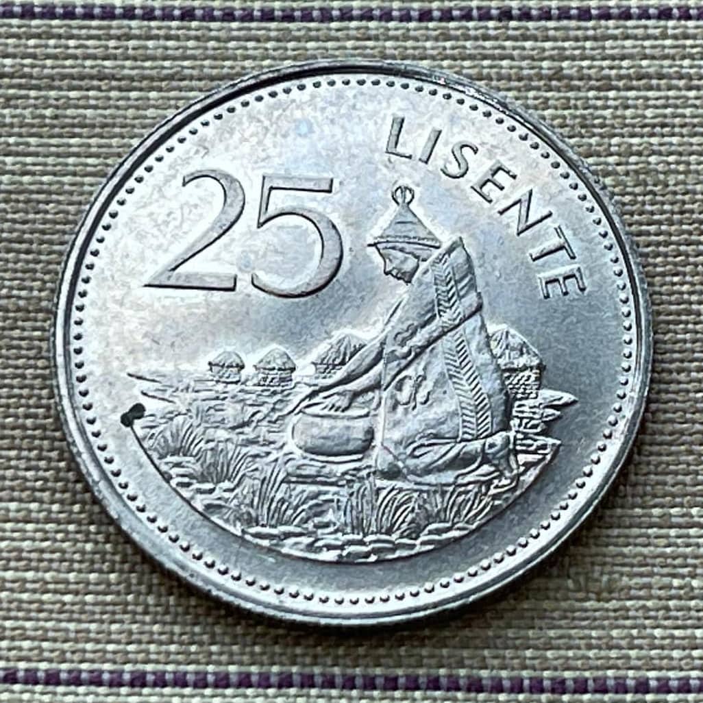 King Moshoeshoe II & Mokorotlo Hat-wearing Woman weaves Basotho Basket 25 Lisente Lesotho Authentic Coin Money for Jewelry and Craft Making