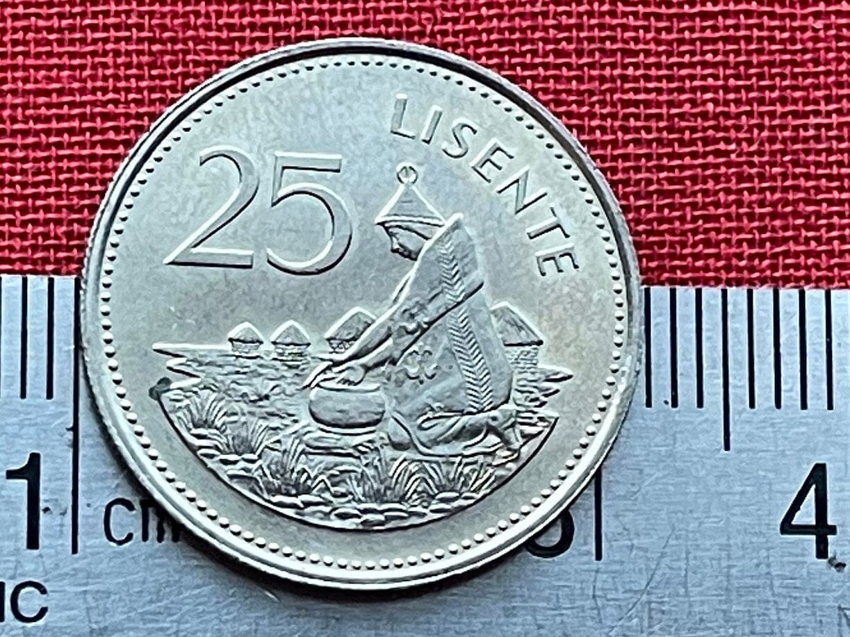 King Moshoeshoe II & Mokorotlo Hat-wearing Woman weaves Basotho Basket 25 Lisente Lesotho Authentic Coin Money for Jewelry and Craft Making