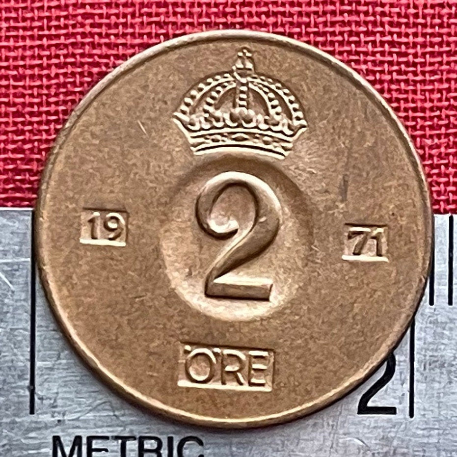 Crown of King Gustaf VI Adolf 2 Ore Sweden Authentic Coin Money for Jewelry and Craft Making (Indented Coin)