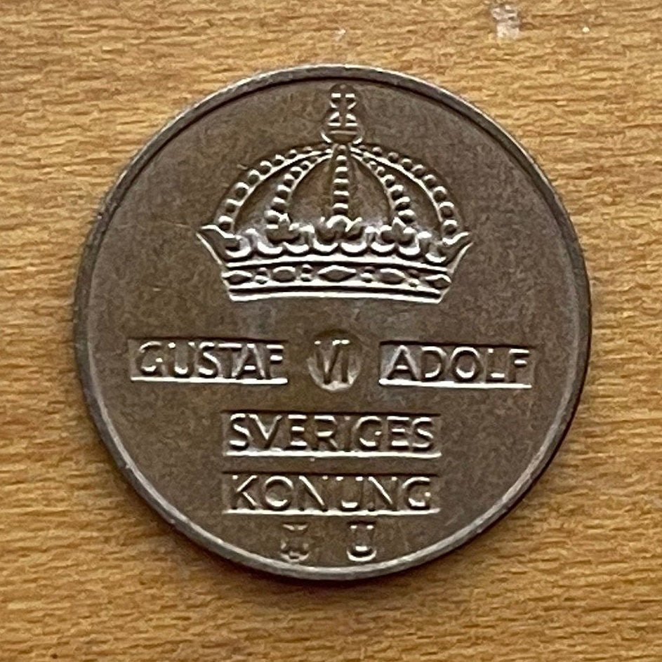 Crown of King Gustaf VI Adolf 2 Ore Sweden Authentic Coin Money for Jewelry and Craft Making (Indented Coin)