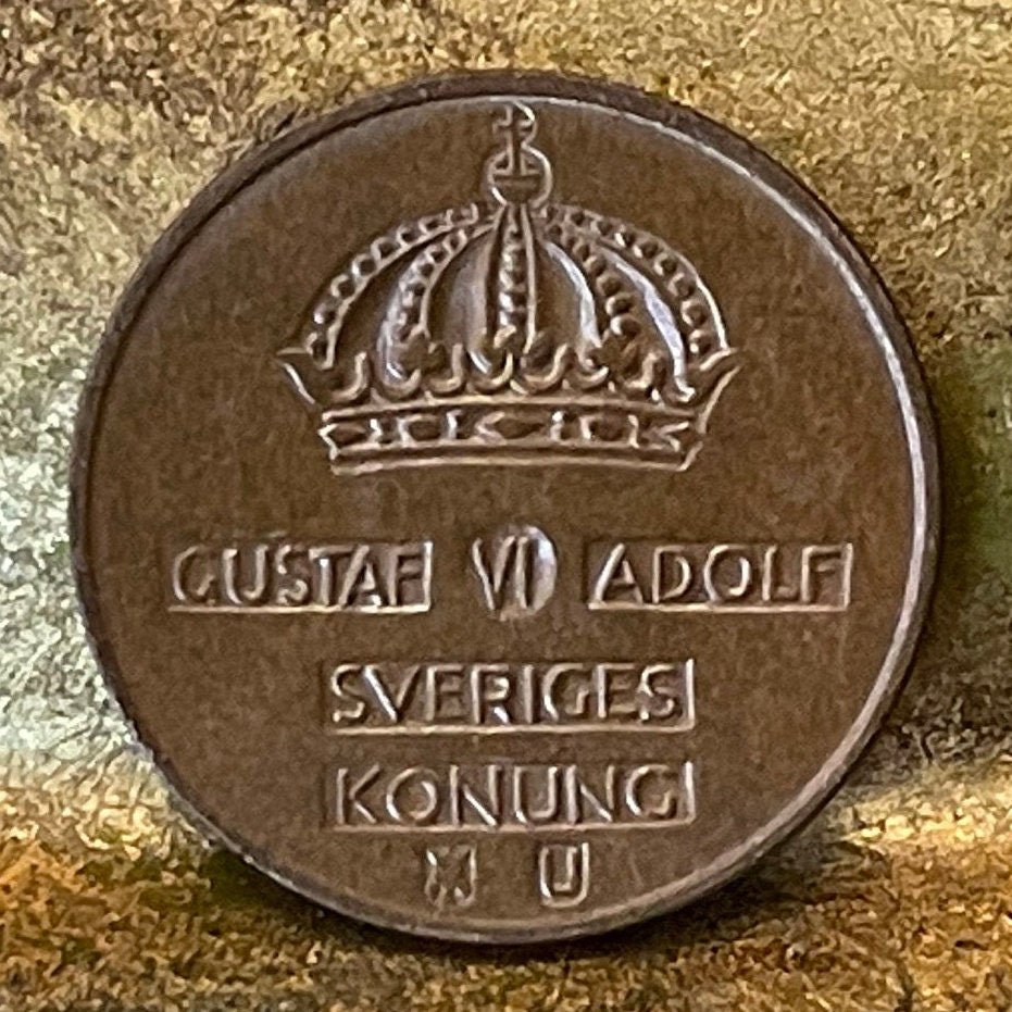 Crown of King Gustaf VI Adolf 2 Ore Sweden Authentic Coin Money for Jewelry and Craft Making (Indented Coin)