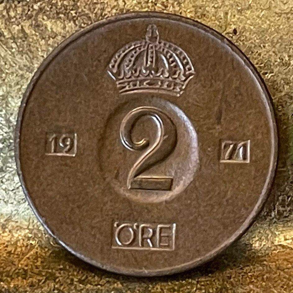 Crown of King Gustaf VI Adolf 2 Ore Sweden Authentic Coin Money for Jewelry and Craft Making (Indented Coin)