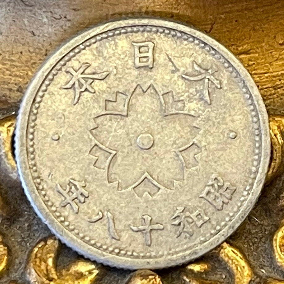 Chrysanthemum & Yae-Zakura Double Cherry Blossom 10 Sen Authentic Japan Coin Money for Jewelry (Empire of Japan) Sakura (Samurai Mortality)