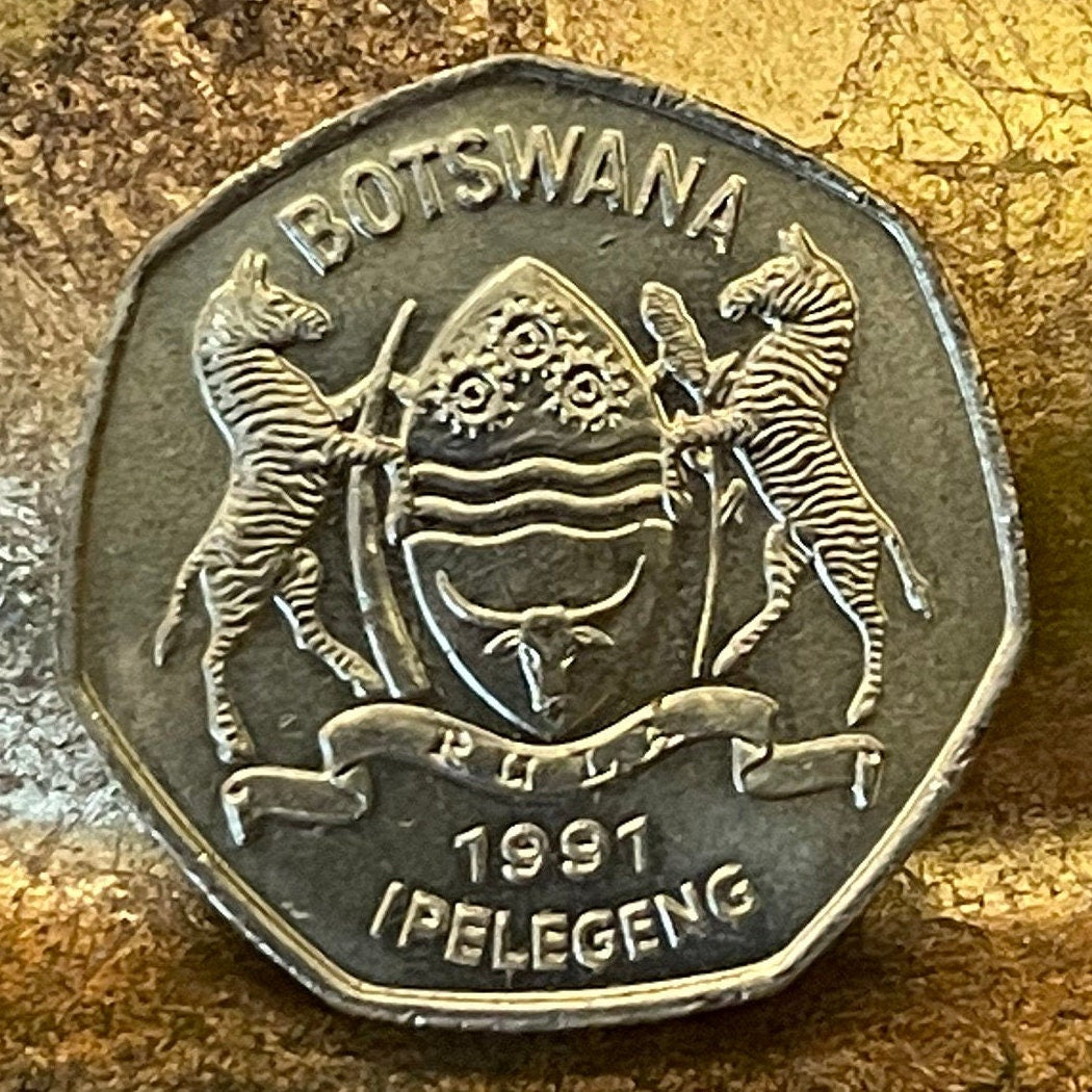 Zebra 1 Pula Botswana Authentic Coin Money for Jewelry and Craft Making (Rain) (Racial Harmony) (Zebra Stripes)