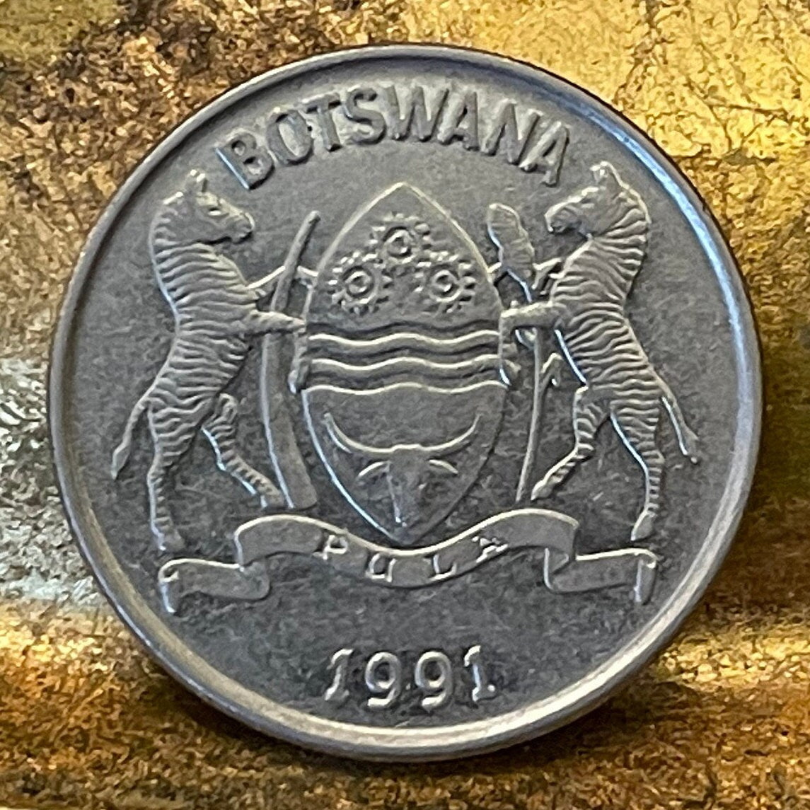 Zebu 25 Thebe Botswana Authentic Coin Money for Jewelry and Craft Making (Rain) (Racial Harmony) (Pula) (Self Sufficiency) (Taurus)