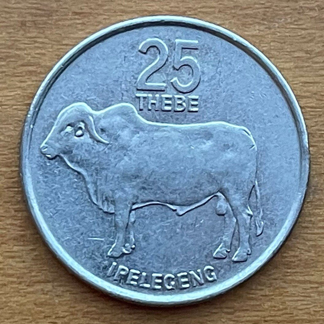 Zebu 25 Thebe Botswana Authentic Coin Money for Jewelry and Craft Making (Rain) (Racial Harmony) (Pula) (Self Sufficiency) (Taurus)