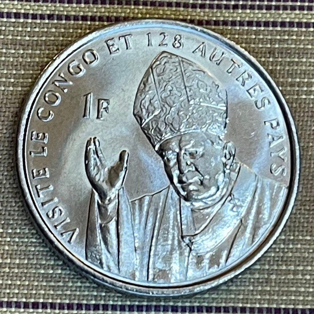 Saint John Paul II & Lion Congo 1 Franc Authentic Coin Money for Jewelry and Craft Making (Zaire) (Pope John Paul II) (2004)