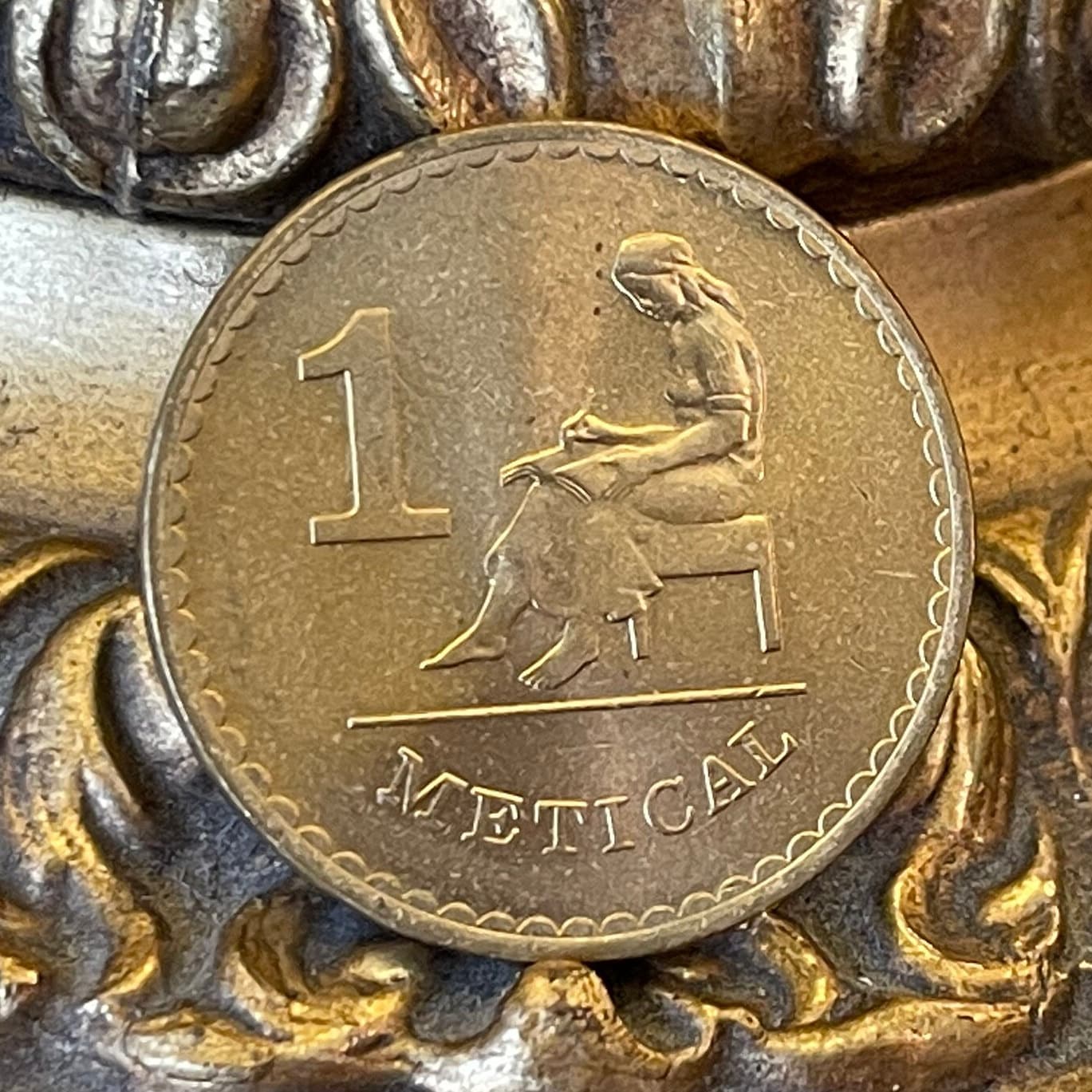 Woman Writer 1 Metical Mozambique Authentic Coin Money for Jewelry (Female Student) Barefoot Scholar (Girls in School) (Education of Women)