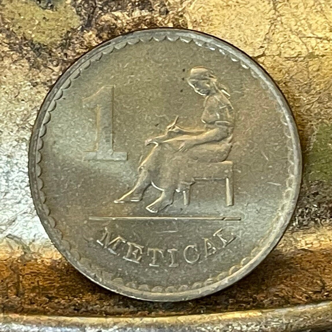 Woman Writer 1 Metical Mozambique Authentic Coin Money for Jewelry (Female Student) Barefoot Scholar (Girls in School) (Education of Women)