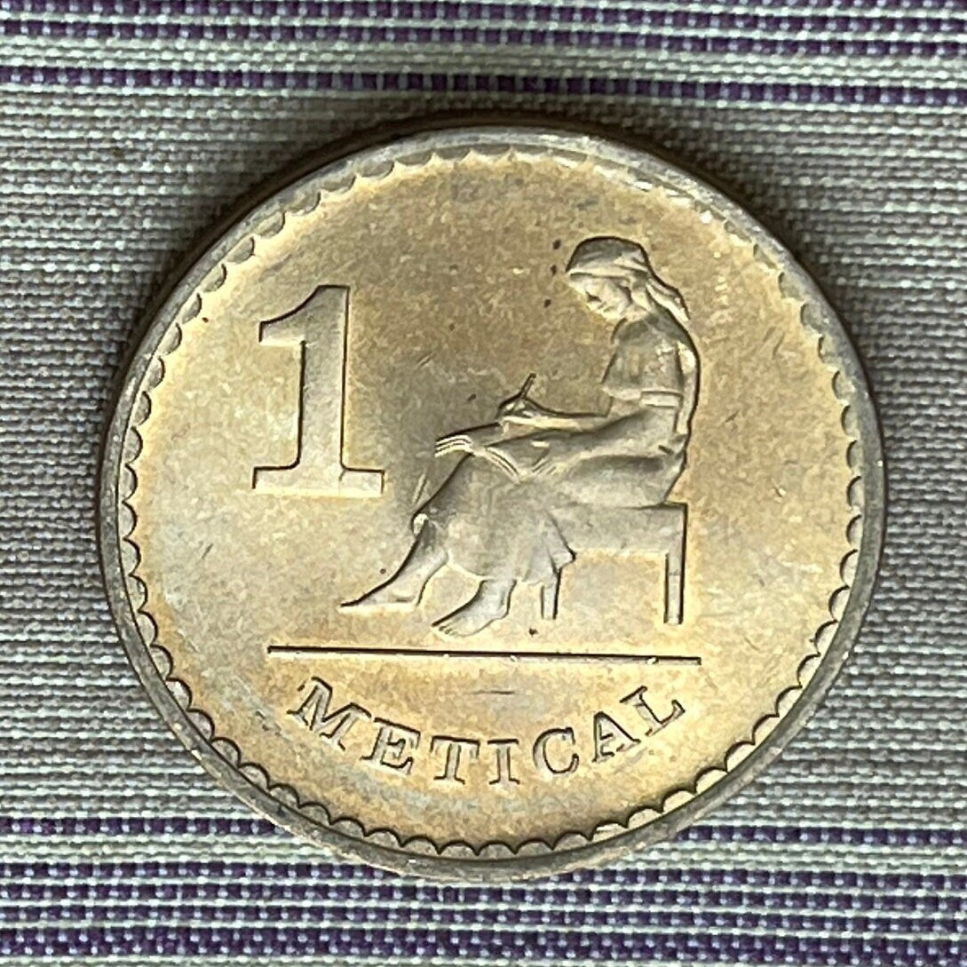 Woman Writer 1 Metical Mozambique Authentic Coin Money for Jewelry (Female Student) Barefoot Scholar (Girls in School) (Education of Women)