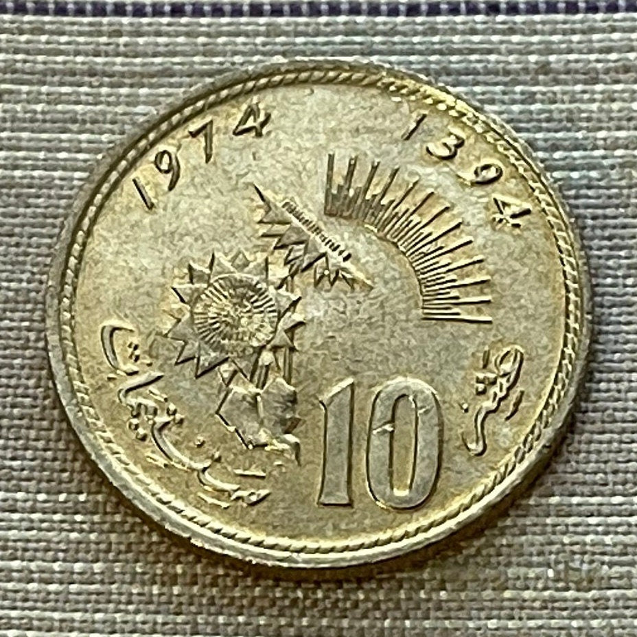 Sunflower Turns Toward Sun 10 Santimat Morocco Authentic Coin Money for Jewelry and Craft Making (1974) (Oilseed) (Oleaginous)