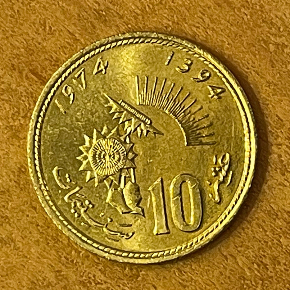Sunflower Turns Toward Sun 10 Santimat Morocco Authentic Coin Money for Jewelry and Craft Making (1974) (Oilseed) (Oleaginous)