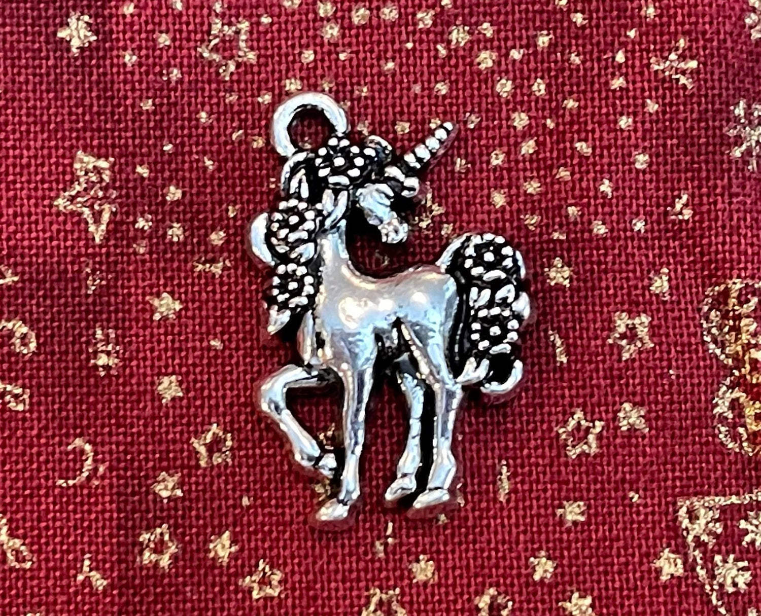 Unicorn and Pegasus charms (flying horse) (mythical beast) Magic Unicorn has horn and flowers in mane, Perseus's mount in flight (pendants)