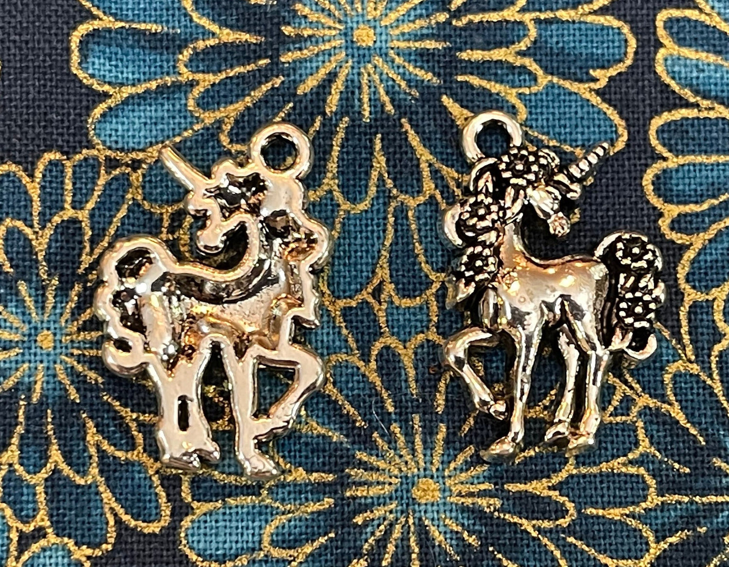 Unicorn and Pegasus charms (flying horse) (mythical beast) Magic Unicorn has horn and flowers in mane, Perseus's mount in flight (pendants)