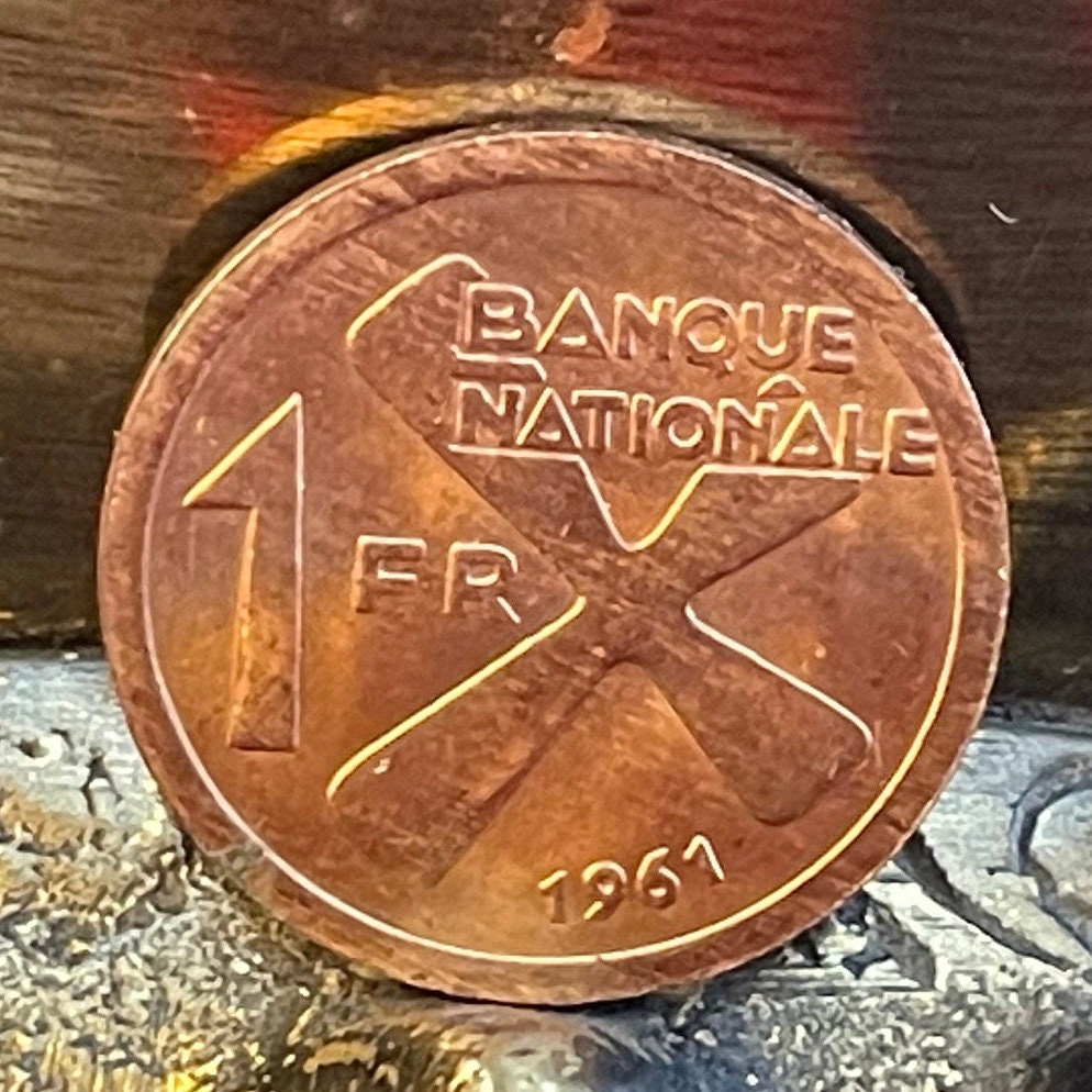 Katanga Cross & Plantain Bunch 1 Franc Katanga Authentic Coin Money for Jewelry (Congo) DRC (Baluba Cross) (Handa) (Civil War) (1961)