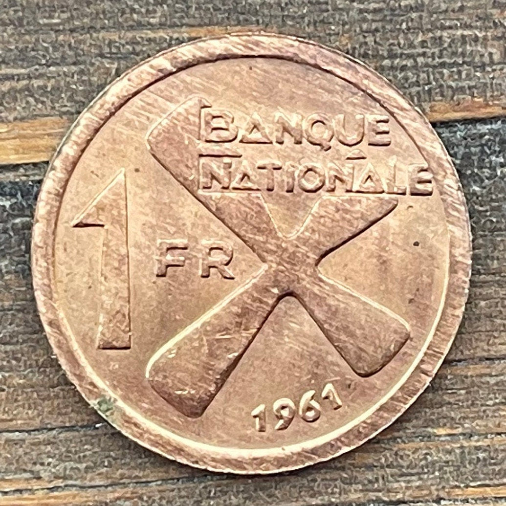 Katanga Cross & Plantain Bunch 1 Franc Katanga Authentic Coin Money for Jewelry (Congo) DRC (Baluba Cross) (Handa) (Civil War) (1961)