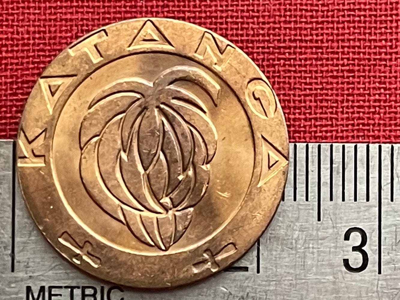 Katanga Cross & Plantain Bunch 1 Franc Katanga Authentic Coin Money for Jewelry (Congo) DRC (Baluba Cross) (Handa) (Civil War) (1961)