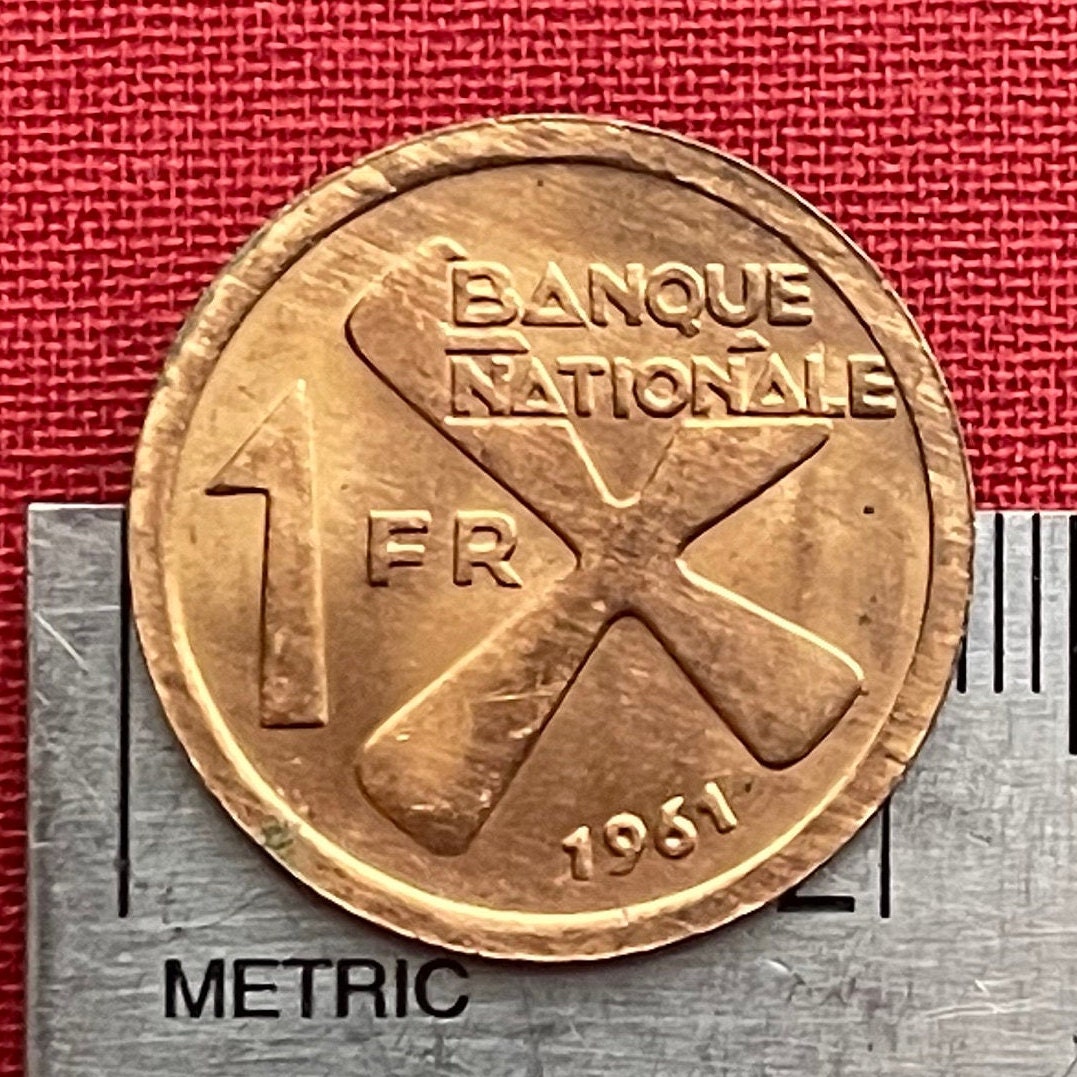 Katanga Cross & Plantain Bunch 1 Franc Katanga Authentic Coin Money for Jewelry (Congo) DRC (Baluba Cross) (Handa) (Civil War) (1961)
