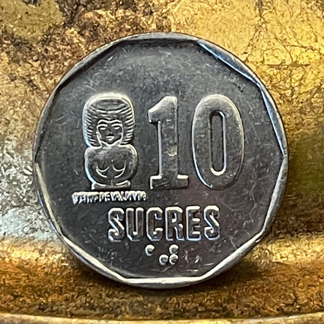 Venus of Valdivia 10 Sucres Ecuador Authentic Coin Money for Jewelry and Craft Making (Pre-Columbian) 1991 (Goddess)